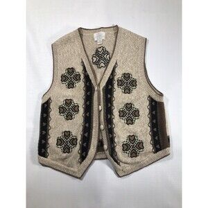 Christopher & Banks Sweater Vest Hand Embroidered Hearts Floral Size Large
